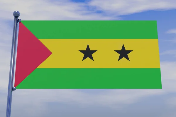 Illustration Flag Sao Tome Principe Chrome Flag Pole Blue Sky — Stock Photo, Image