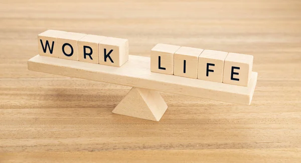 Work Life Balance Concept Wooden Blocks Text Wood Seesaw Copy — Stockfoto