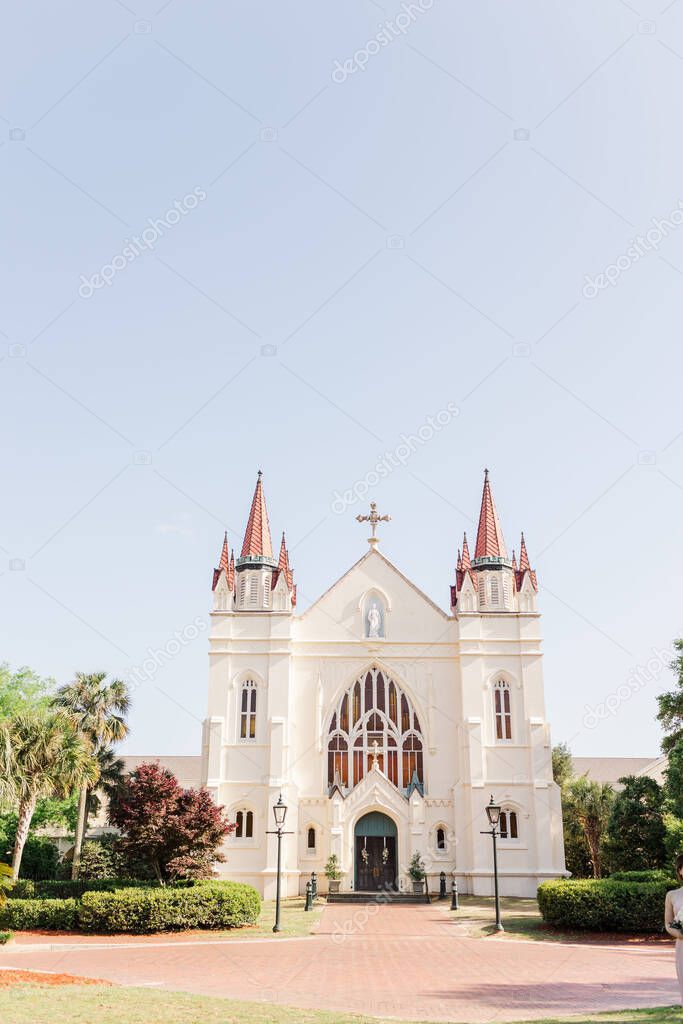 A vertical shot of St. Joseph's Chapel at Spring Hill College, a catholic college in Mobile, Alabama, USA