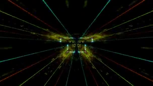 Futuristic Rendering Bright Sparkling Elements Swinging Dark Abstract Space — Video Stock