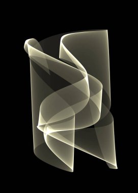 A vertical 3D rendering of a white layered spiral pattern isolated on a black background