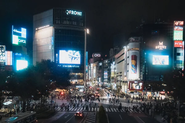 Famous Shibuya Scramble Crossing Full People Night Tokyo Japan — Stock Photo, Image