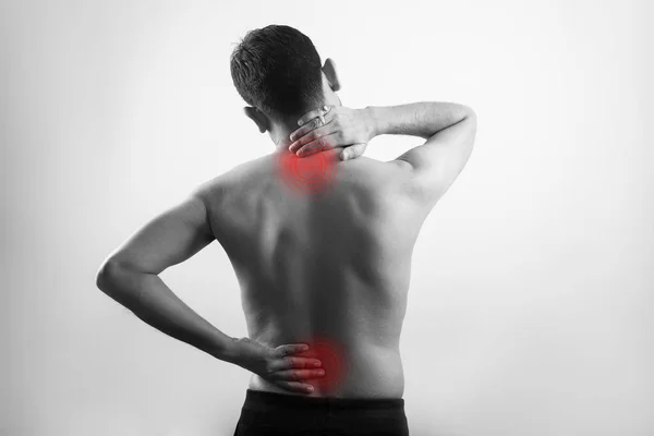 Red Highlight Spot Lower Back Spinal Cord Lumbar Vertebra Man — Stok fotoğraf