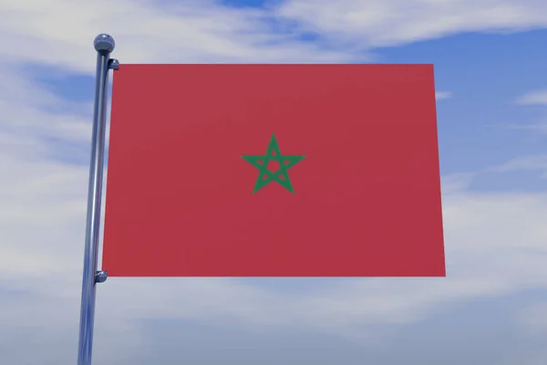 Иллюстрация Флага Марокко Хромированным Флагштоком Голубом Небе — стоковое фото