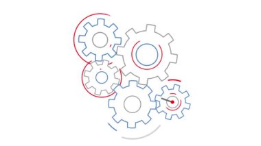 an illustration of colorful gear wheels on white background