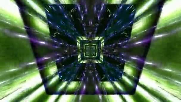 Dynamic Futuristic Animation Geometric Shapes Green Glowing Laser Neon Lights — Stock video