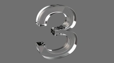number 3 gold three silver 3d glass crystal anniversary render illustration