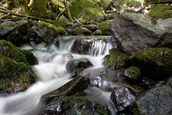 Breathtaking View Small Waterfall Flowing Moss Covered Rocks Unesco Rhon — Foto de Stock