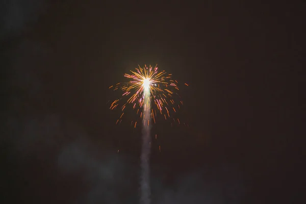 Closeup Shot Firework Rocket Shooting Flaring Night — Stockfoto