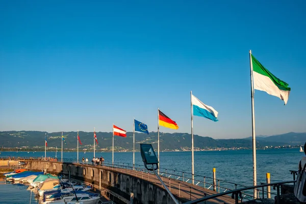 Closeup Shot Flags Countries Lindau Harbor Bodensee Germany — Φωτογραφία Αρχείου