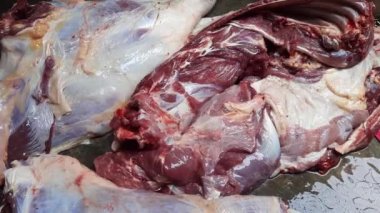 The Uncooked fresh beef meat. Fresh beef meat closes up.