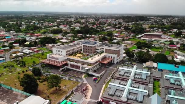 Aerial View Arima Hospital Cityscape Cloudy Sky Daytime — Stockvideo