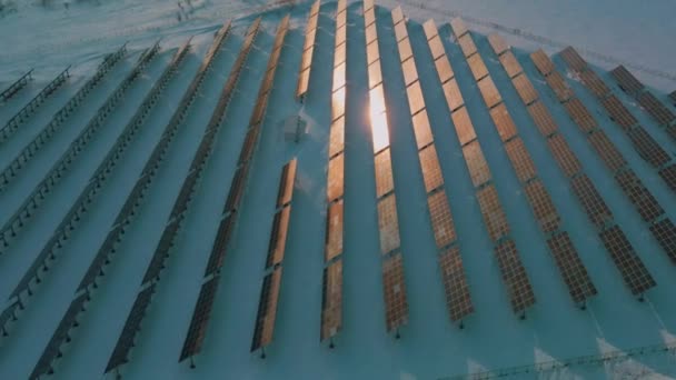 Aerial View Solar Panels Nature Winter — Vídeo de Stock