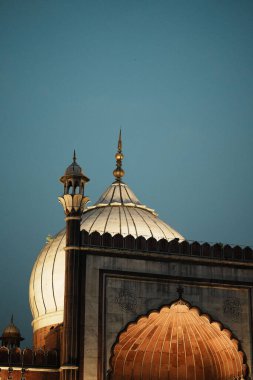 A closeup of the Jama Masjid in Delhi, India in the evening
