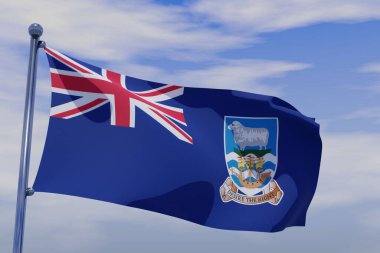 A 3d rendering of the national flag of the Falkland Islands waving in the wind