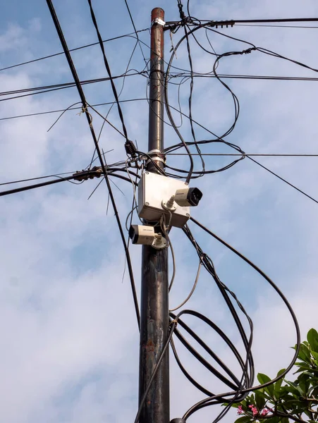 Jakarta Indonesia May 2022 Two Cctv Cameras Power Pole Security — 图库照片