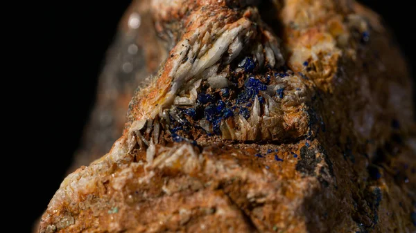 Closeup Small Blue Azurite Quartz Fragments Raw Stone Black Background — Stock Photo, Image