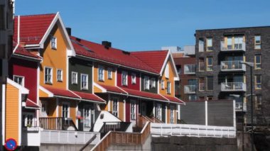 The colorful orange townhouses in Ensjo, Oslo