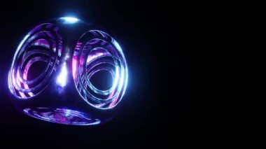 A 3D HD animation of a bright colorful metal cube with artistic geometric design on a black background