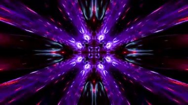 A 3D kaleidoscopic dynamic futuristic animation with purple glowing laser neon lights