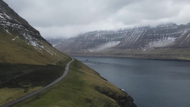 Aerial View Vidareidi Northernmost Settlement Faroe Islands — Vídeo de stock