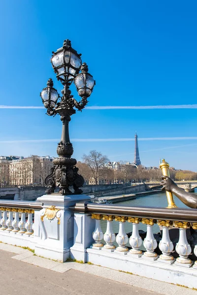 París Puente Alexandre Iii Sobre Sena Con Torre Eiffel Fondo — Foto de Stock