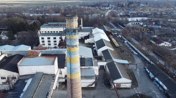 Bird Eye View Factory Metal Chimney Buildings City Daytime — Stock Photo, Image