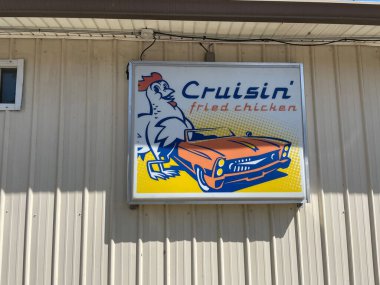 Burke County, Ga USA - 04 11 22: Cruisin Chester chicken sign old vintage building