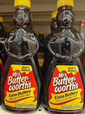 Grovetown, Ga USA - 03 10 22: Pancake syrup Mrs Butter Worths butter
