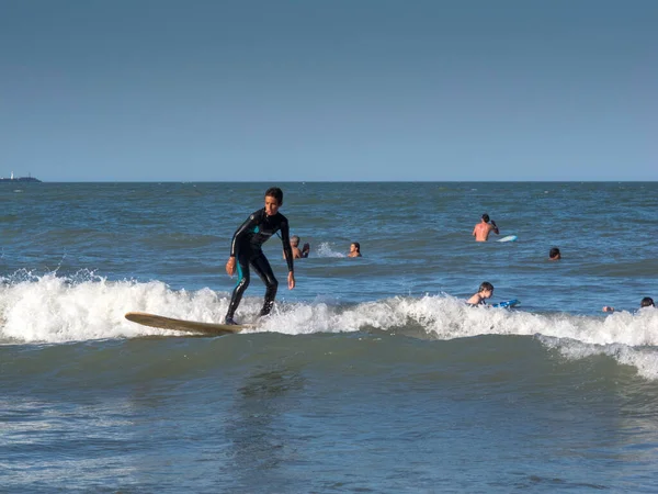 Male Surfing Water Swimmers Beach Sunny Summer Mar Del Plata — Stock Photo, Image