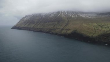 An aerial view of Vidareidi northernmost settlement in the Faroe Islands