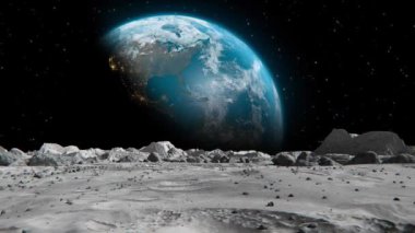 Beautiful footage of the Earth seen from the Moon with small rocks