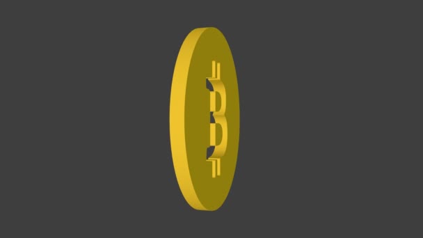 Sebuah Gambar Close Dari Desain Logo Bitcoin Kuning Berputar Sekitar — Stok Video