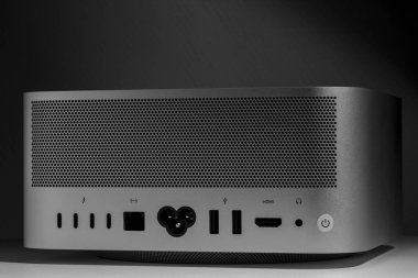 Back side low key still life of modern new desktop computer system