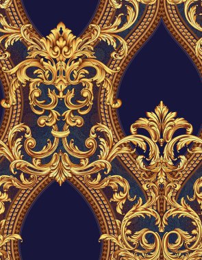 Mor bir arka planda kusursuz bir klasik desen süslemesi.