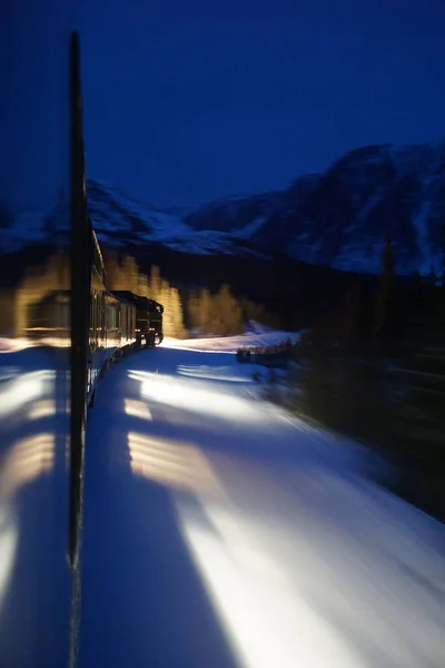 Vertical Shot Aurora Winter Train Alaska — Φωτογραφία Αρχείου