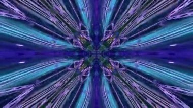A 3D kaleidoscopic dynamic futuristic animation with blue glowing laser neon lights