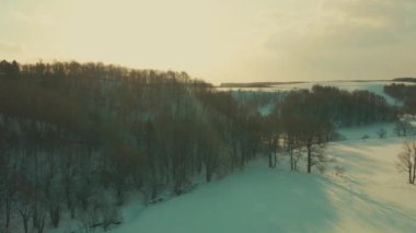 An aerial view of a natural landscape in Hokkaido, Japan in winter in HD