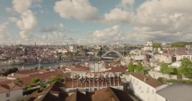 An aerial view over Taylors Port wine cellars in the heart of the historic area of Vila Nova de Gaia