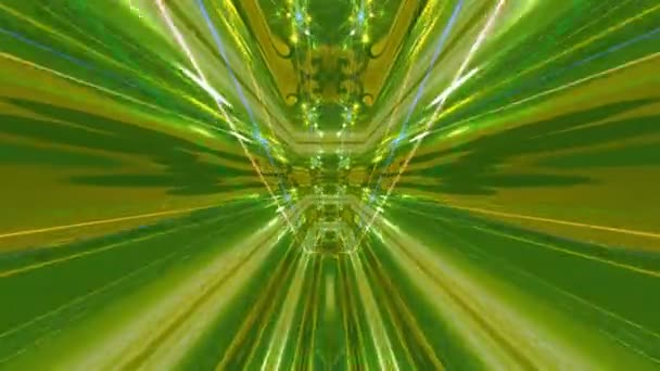 Rendering Green Yellow Tunnel Sparkling Elements Swinging Colorful Abstract Space — Vídeos de Stock