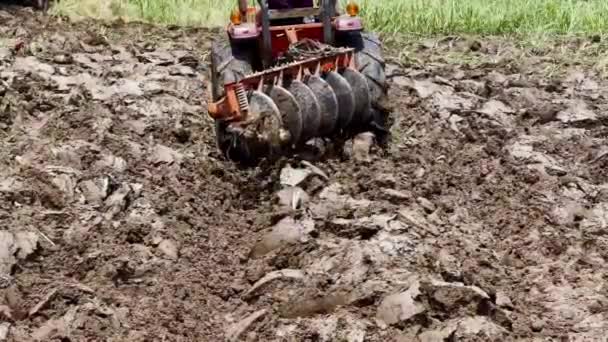 Tractor Plowing Land Daylight — Vídeo de Stock