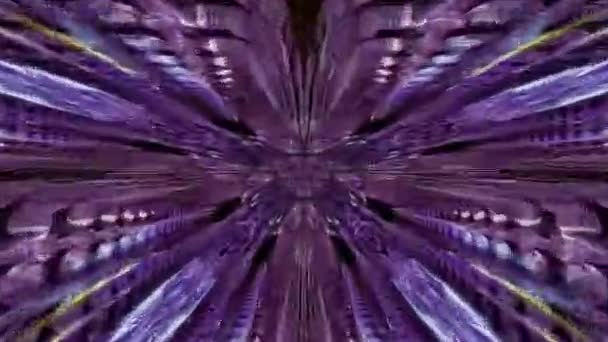 Kaleidoscope Tunnel Sparkling Elements Purple Tones Moving Forward Backward Space — Stock video