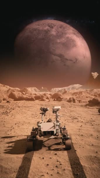 A footage of NASA's Mars rover traveling across the surface of Mars towards  Saturn 580199046
