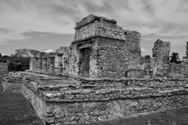 A view of ruins of Mayan sculptures and art in Yucatan peninsula