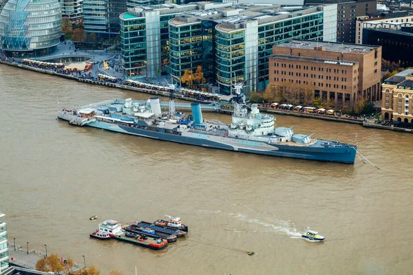 Aerial View Warship Hms Belfast Shores South East London England —  Fotos de Stock