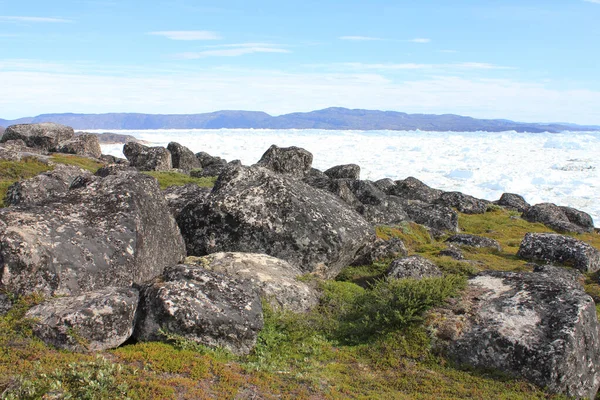 Kustlandskap Med Isfält Horisontellt Ilulissat Grönland — Stockfoto