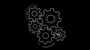 The turning white gears on a black background