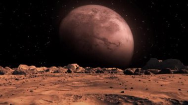 Beautiful footage of a space planet seen from Mars with small rocks and red sand