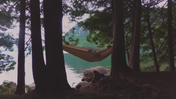 Girl Relaxing Hammock Lake Vermont – stockvideo