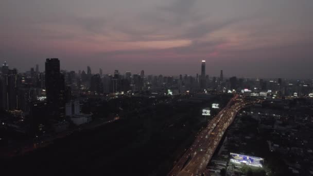 Aerial View Bangkok Skyline Night Thailand — Αρχείο Βίντεο